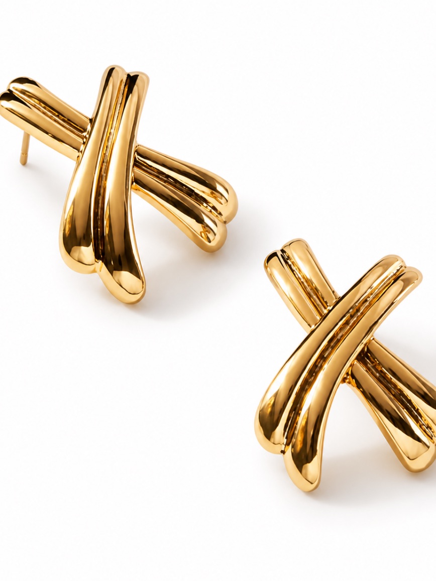 New! Gold Crossed Post Earrings (3022) Nwot